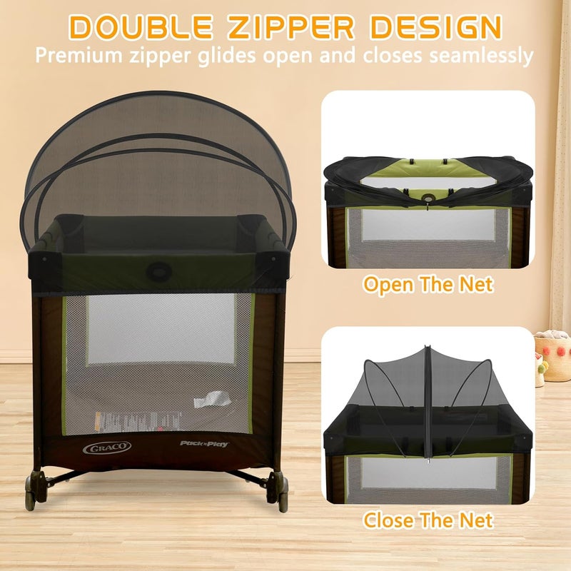 jiangcha Pack and Play Cover - Mosquito Net Cover for Pack n Play/Travel Crib/Mini Crib/Playpen to Keep Cats Out - Breathable Baby Mosquito Net with 2-Way Zipper (Black-Large) - Image 4